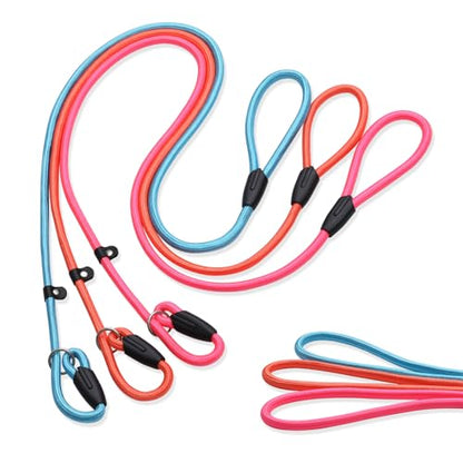 FOVRLZSE 3-Pack Adjustable Dog Slip Leads Pink/Light Blue/Orange - Super-Strong, Easy On/Off, No Collar Needed, Standalone Use, Eye-Catching for Walking/Training - color: Pink, Blue, Orange