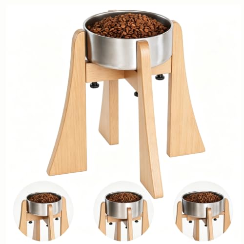 Elevated Bowl Stand Set 12-inch with Heavy Duty Beech Wood Made, Anti-Vomit Design for Medium Breed, Senior Dogs, Ergonomic Neck Protecting, Adjustable Diameter, Easy Clean Non Toxic - color: Beech Natural, size: 12" Height