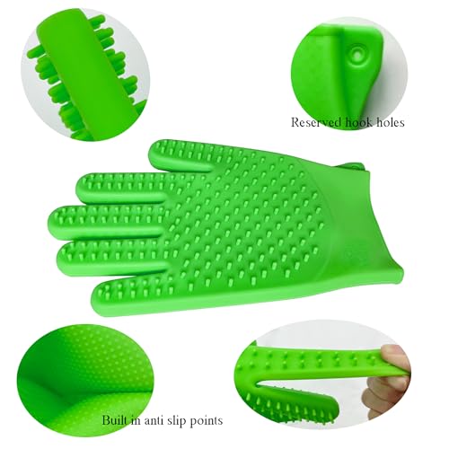 Pet Grooming Bath Gloves - Double Sided Silicone Hair Removal Mitts for Dogs & Cats, Deshedding & Bathing Brush 2-in-1 for Wet/Dry Use - 2 Pack