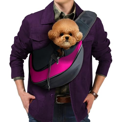 Small Dog Sling Carrier, Sling Pet Pouch to Wear Medium Dog Cat Travel Breathable, Soft-Sided Crossbody Puppy Carrying Purse Bag, L, Rose - color: Rose, size: 16.5"L x 10.2"W x 2.0"H