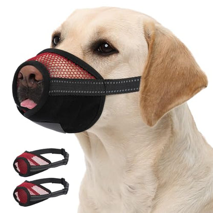 PAWsay 2 Pack Dog Muzzle, Soft Dog Muzzle for Extra Large Sized Dogs Anti Biting Barking Chewing Grooming, Air Mesh Breathable Dogs Mouth Guard Drinkable Adjustable Pet Muzzles, Red XL - size: XL-Snout Circ:8.6"-11"