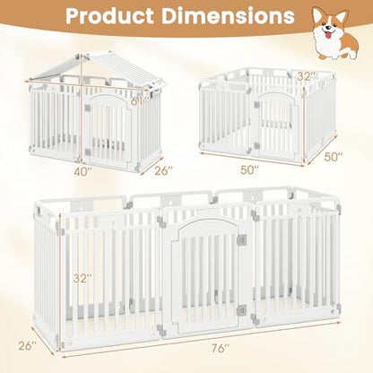 PETSITE 8-Panel Plastic Dog Playpen with Door, 32 Inch Tall Portable Shape-Customizable Pet Playpen Indoor Outdoor, Ideal for Small & Medium Dogs and Puppies, Easy to Assemble - size: 32"H x 24"W （8 Panels)