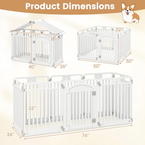 PETSITE 16-Panel Plastic Dog Playpen with Door, 32 Inch Tall Portable Shape-Customizable Pet Playpen Indoor Outdoor, Ideal for Small & Medium Dogs and Puppies, Easy to Assemble - size: 32"H x 24"W （16 Panels)