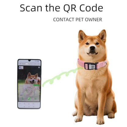 THAIN Smart QR Code Dog Collar-Nylon & Velvet Pet Collar with Unique ID Registration, Adjustable Plastic Buckle for Small Dogs–Black, Red, Pink, Yellow (Pink, S) - color: Pink, size: S
