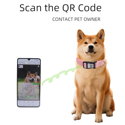 THAIN Smart QR Code Dog Collar-Nylon & Velvet Pet Collar with Unique ID Registration, Adjustable Plastic Buckle for Large Dogs–Black, Red, Pink, Yellow (Pink, L) - color: Pink, size: L