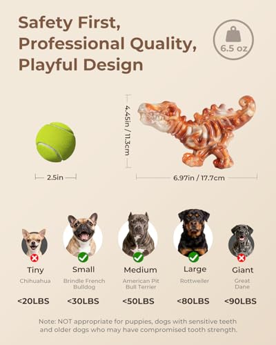 DinoBone 2-Pack Tough Dog Chew Toys for Aggressive Chewers, Rock-Hard Nylon Dinosaur Bones for Large Dogs 20–90 lbs, Almost Indestructible Dog Toys, Helps Redirect Destructive Chewing, Bacon Flavor