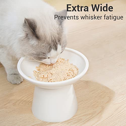 CEEFU Extra Wide Elevated Ceramic Cat Bowl, 6.2" Shallow Dish for Whisker Fatigue Relief, 5" Height for Easy Feeding, Durable Raised 2 Cat Food Bowls, White - color: White-2 Food Bowl