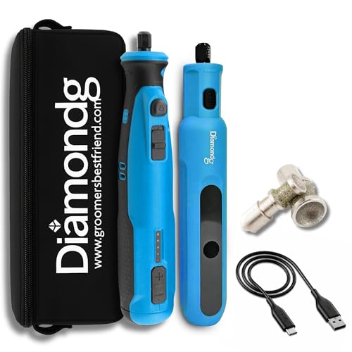 Diamondg Cordless Dog Nail Grinder with Quiet Sound & LED Tip for Large & Small Dogs, 4hrs. Runtime, 2 Bits Included, Blue - color: 010 - Blue + 2 Bits
