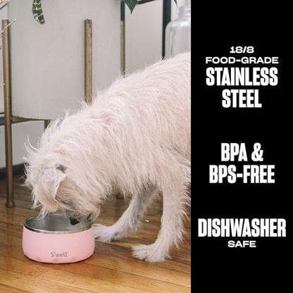 S'well Stainless Steel Pet Bowl, 16oz, Pink Topaz, for Small to Medium Size Dogs, Mess Free Design with Non Slip Rubber Bottom, Dishwasher Safe, BPA Free - color: Pink Topaz, size: 16 oz