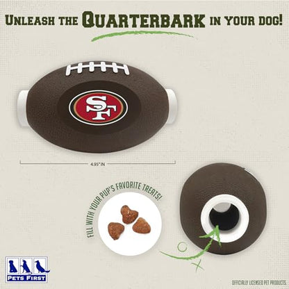 NFL San Francisco 49ers Football Treat Dispensing Toy for Dogs and Cats, Rubber Ball Pet Toy, Interactive Fun Doggie Treat Toy, Natural Rubber Feeding Toy - color: San Francisco 49ers