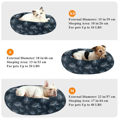 Calming Donut Dog Bed Dandelions Seed Blue Dots Design, 22" Washable Pet Lounger with Removable Cover, Cozy Cushion Comfort Nest for Medium Dogs - size: Medium