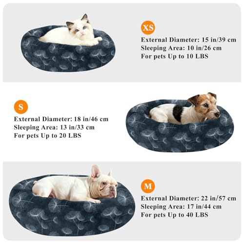 Pet Bed Dandelions Seed Blue Dots Print, 18" Small Dog Cuddler with Anti-Slip Bottom, Cute Pattern Round Sofa for Indoor Puppies & Kittens, All-Season Comfort - size: Small
