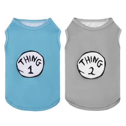 CuteBone Dog Shirts 2-Pack Soft Pet Clothes Breathable Summer Vest for Small Puppy and Stretchy Cat Apparel - color: Boy thing 1 thing 2, size: Small