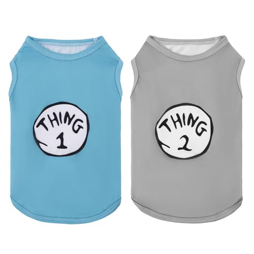 CuteBone Dog Shirts 2-Pack Soft Pet Clothes Breathable Summer Vest for Small Puppy and Stretchy Cat Apparel - color: Boy thing 1 thing 2, size: Medium