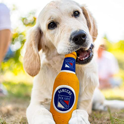 Pets First NHL New York Rangers Beer Bottle Plush Dog & Cat Toy- Cutest Stadium SODA Bottle Snack Plush Toy for Dogs & Cats with Inner Squeaker & Beautiful Hockey Team/Logo - color: New York Rangers, style: NHL Beer Bottle Toy