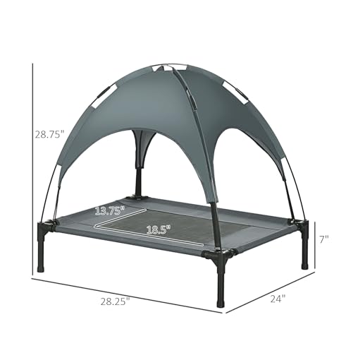 Dog Bed with Canopy 30 inch, Elevated Dog Cot Outdoor, UV Protection Pet Bed for Camping, Breathable Mesh Bed for Medium Dogs Up to 44lbs, Gray
