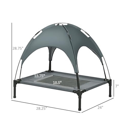 Dog Bed with Canopy 30 inch, Elevated Dog Cot Outdoor, UV Protection Pet Bed for Camping, Breathable Mesh Bed for Medium Dogs Up to 44lbs, Gray