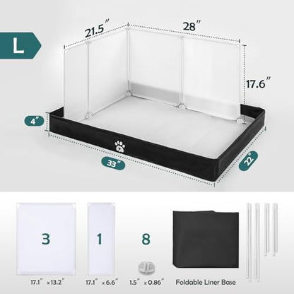 MEEXPAWS Dog Pee Pad Holder Foldable with Dog Litter Box Enclosure High Wall, Puppy Pad Holder Tray Liner Base with DIY Splash Guard, Indoor Dog Potty for Medium to Large Dogs, Leak-Proof, Easy Clean - size: Large - 33'' x 22''