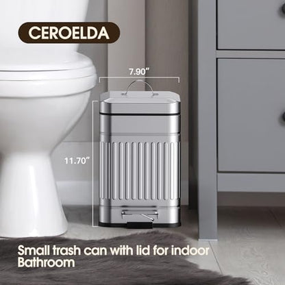 CEROELDA Small Trash Can with Lid-5L/1.3 Gal,Outdoor Dog Poop Garbage Can-Farmhouse Retro Metal Waste Bin w/Step Pedal for Bathroom Bedroom Office-Soft Close-Galvanized Steel… - color: Galvanized steel