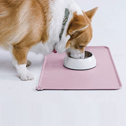 AUDWUD Silicone Waterproof Pet Feeding Mats,Anti Slip Bowl Pad,Dog Mat for Food and Water - color: Peach Pink, size: 18.5" x 11.5"