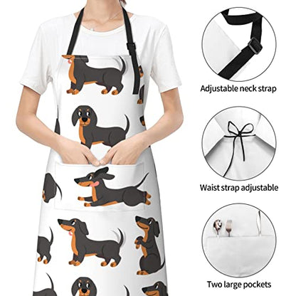 Dog or Paw Apron - 33" x 28" Large with 26" Waist Ties, Lightweight, with 2 Pockets for Your Cooking Essentials - style: Dachshund