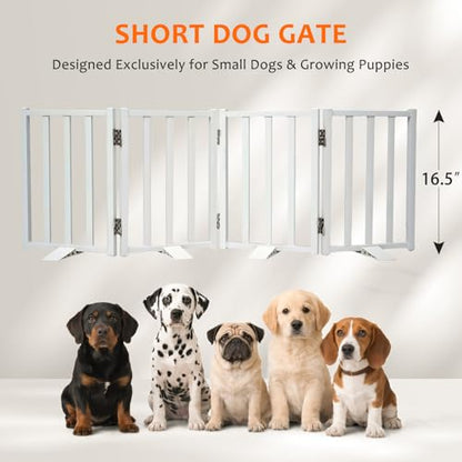 Snagle Paw Short Dog Gate,16.5" Tall Freestanding Metal Dog Gate Only for Small Dogs with Support Feet Easily Step Over,Up to 48" Wide Puppy Gate Indoor for Stairs,Doorways(White,4 Panel) - size: White-4 Panels 16.5"H*48"W