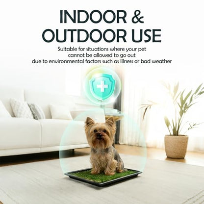 MEEXPAWS Dog Grass Pee Pads for Dogs with Tray | Extra Small 17 x 13 in for Puppy Less Than 6 lbs | 2× Artificial Grass Pads Replacement | Rapid Drainage | Indoor Dog Litter Box | Hemmed Edge - size: Small - 18 x 14 inch