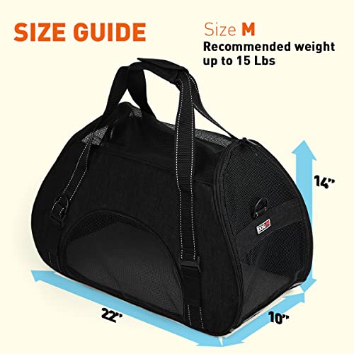 Dogline Carrier Bag Airline Approved Carrier for Dogs and Cats, Size M, Black - color: Black, size: H 13" x W 9" x L 21"
