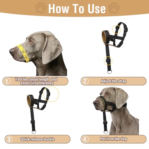Dog Muzzle,Adjustable Loop Pets Muzzle Soft Leather Protect Skin Puppy Muzzles Prevent Biting Chewing Barking Allow Panting Drinking,Not Include Dog Collar (Khaki, Medium) - color: Khaki, size: Medium