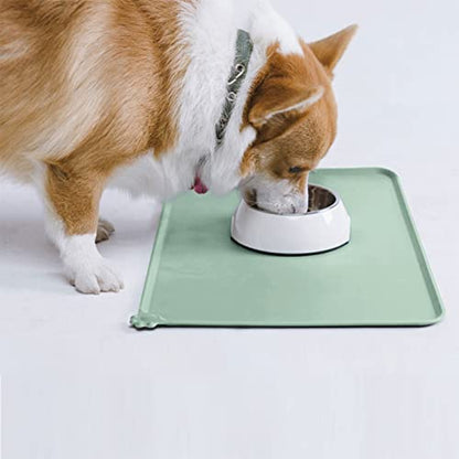 AUDWUD Silicone Waterproof Pet Feeding Mats,Anti Slip Bowl Pad,Dog Mat for Food and Water - color: Lake, size: 21" x 15"