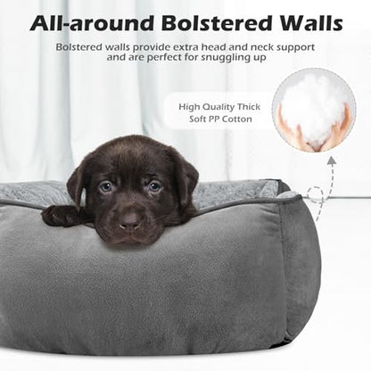 INVENHO Medium Dog Bed Rectangle Washable Orthopedic Soft Calming Sleeping Durable Pet Cuddler with Anti-Slip Bottom - color: Light Grey, size: M(25"x 21"x 8")