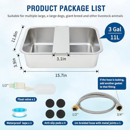 BWOGUE 3 Gal Automatic Dog Water Dispenser for Large Dogs Stainless Steel Outdoor Water Bowl Large Breed Self Filling Dog Waterer Feeder for Dogs Cat Chicken Livestock - size: 3 Gal