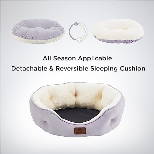 Bedsure Dog Beds for Small Dogs - Round Cat Beds for Indoor Cats, Washable Pet Bed for Puppy and Kitten with Slip-Resistant Bottom, 20 Inches, Misty Lilac | Azure Lilac Soft plush pet bed,dog beds for small dogs for puppy and kittens,Anti-Slip bottom,easy