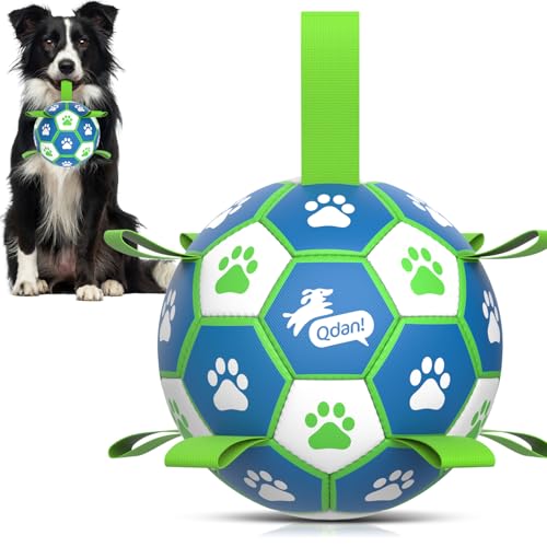 QDAN Dog Toy Balls, Dog Soccer Ball with Straps, Outdoor Dog Toys, Pet Training Soccer for Medium Large (6 Inch) - color: Green-Blue, size: Medium Size 2