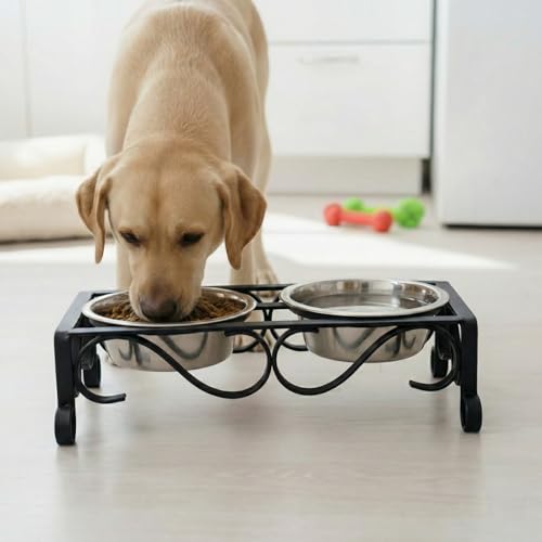 Loving Pets Elevated Dog Bowls – Raised Stainless Steel Dog Bowls with Steel Stand – Non-Skid, No Spill Feeder for Small, Medium & Large Dogs – Easy to Clean, Durable Raised Dog Feeding Station - color: Matte Black, size: 1 Quart