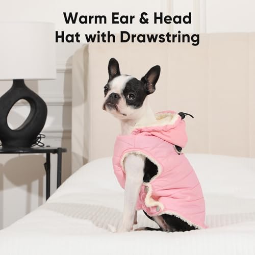 Vecomfy Fleece Lining Dog Hoodie with Harness Built in,Extra Warm Small Dog Jacket in Winter Puppy Coats with Drawstring Hooded,Light Pink XS - color: Light Pink(Harness Built in), size: X-Small (Pack of 1)