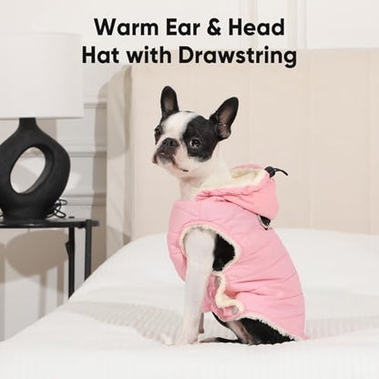 Vecomfy Fleece Lining Dog Hoodie with Harness Built in,Extra Warm Small Dog Jacket in Winter Puppy Coats with Drawstring Hooded,Light Pink XS - color: Light Pink(Harness Built in), size: X-Small (Pack of 1)