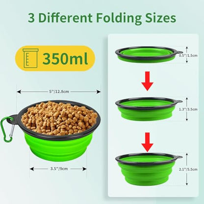 Foldable Dog Travel Bowl 1/pcs,Dog Bowls Expandable Silicone Food Water Bowl with Clasp for Small Medium Dog Cat Traveling Hiking Walking Green