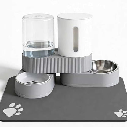 Gravity Cat Feeder 2 Pack Automatic Food Feeder and Water Dispenser Set Detachable Pet Bowl with Silicone Mat for Cats Small Medium Dogs, Large Capacity(Grey) - color: Grey-With mat