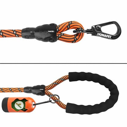 Homapet. Westalee Rope Dog Leash 6 Ft with Comfortable Padded Handle Reflective Threads with Poop Bag Dispenser for Large Dogs (Orange-Black 6FT-1/2)