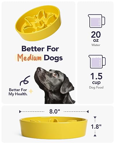 LE TAUCI Slow Feeder Dog Bowls Ceramic, 1.5 Cups Dog Food Bowl, Puppy Slow Feeder Dish for Fast Eaters, Star Yellow - color: Star Yellow, size: M-1.5 Cups