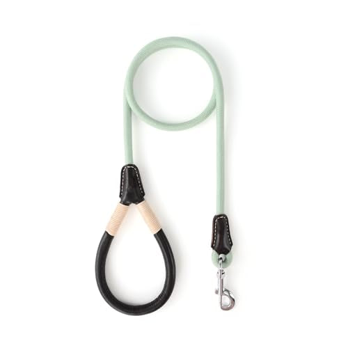 Mile High Life Dog Leash, Rope Leash with Genuine Leather Connection and Heavy Duty Metal Clasp, Great for Small Medium Large Dogs(Green,48 Inch) - color: Leather Handle-Light Green, size: 48 Inch-1/2"