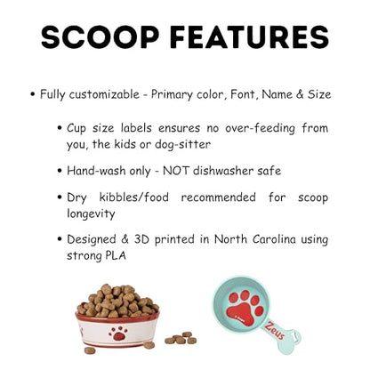 Personalized Dog Food Scoop Custom Pet Kibble Scooper and Measuring Cup Treat Dispenser for Dogs Unique Custom Pet Accessory Gift Idea for Dog Lovers Feeding Tool Dry (2 oz - 1/4 Cup) - size: 2 oz - 1/4 Cup