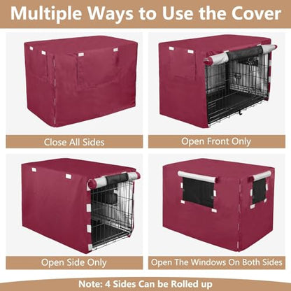 Windproof Burgundy Dog Crate Cover Fixed Buckle at Bottom Covers for Dog Cages X-Largee - size: X-Large