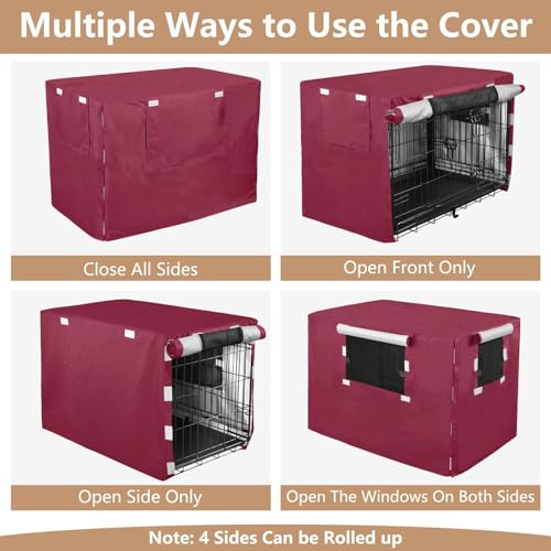 Windproof Burgundy Dog Crate Cover Fixed Buckle at Bottom Covers for Dog Cages Small - size: Small