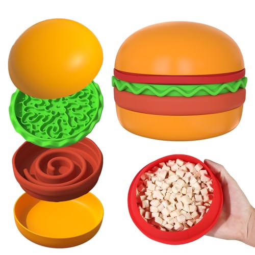 Multiple Use Pet Feeding Set, Cute Hamburger-Shaped, 5 Stackable Bowls for Small Dogs and Cats, Anti-Choking Slow Food Feeder, Raised Bowls, Travel Cat Bowls