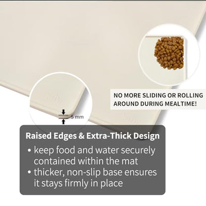 WePet Non-Slip Waterproof Pet Feeding Mat, 20x12 Inch - Silicone Dog & Cat Food Mat with Raised Edge to Stop Food Spills and Water Spills - Dishwasher Safe, Easy Clean - color: Craie White