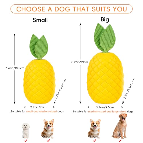Pineapple Dog Toy for Aggressive Chewers, Tough Rubber | with Squeaker for Medium & Large Dogs, Puppy Teething Toy, Interactive Chew Toy, Helps Clean Teeth - size: Large