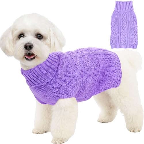 Dog Sweaters for Small Dogs Knit Puppy Sweater Fall Winter Dog Clothes Warm Sleeveless Chihuahua Clothes Doggy Turtleneck Pullover Sweater Solid Twisted Pet Cat Outfit(Purple, X-Small) - color: PURPLE, size: X-Small
