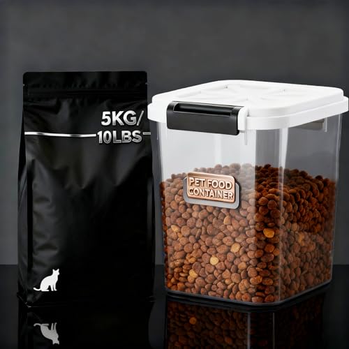 LivLab Mker 5 lbs Dog Food Storage Container with Lids Airtight Pet Food Container Cat Treat Container, Dry Pet Food Storage Bin for Cereal, Birds, Rice and Grain(6 lbs), White - color: 5KG-White